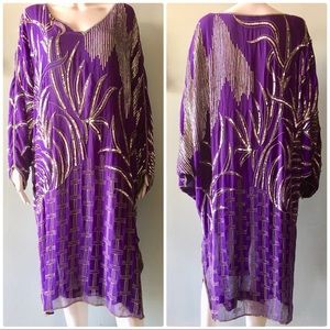 Vintage Silk Purple Silver Sequin Gown Large